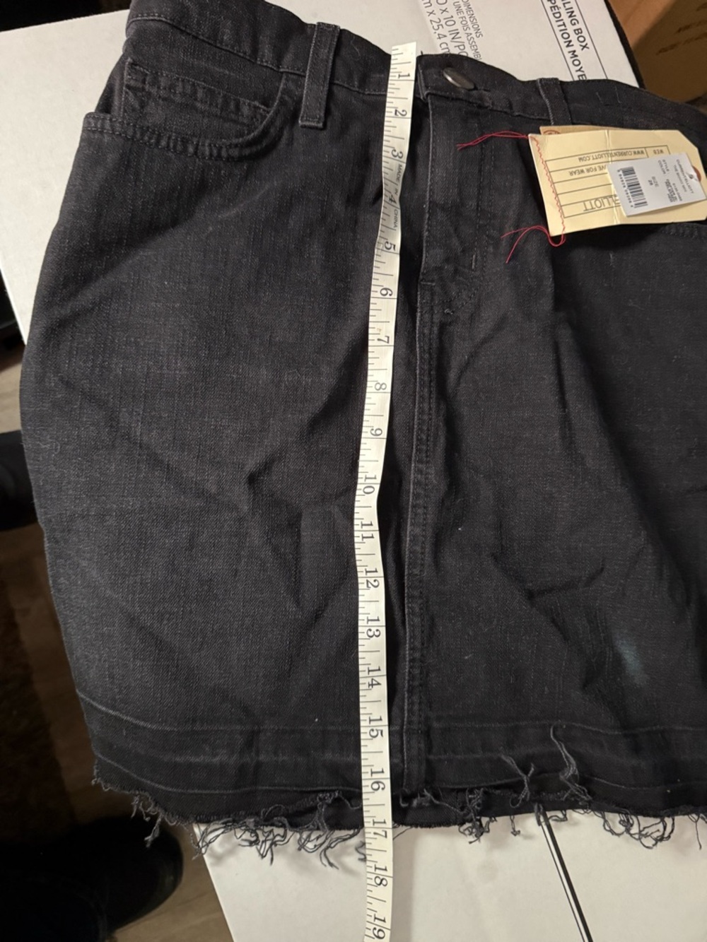 Current/Elliott Black Denim Mini Skirt with Raw Hem